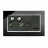 Media Panel : 2 x SAT | TV | VHF + Return and Extension Phone Socket  Crystal Black Glass with Chrome Trim Media Plate with Fitted Modules