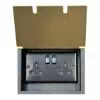 2 Gang - Double 13 Amp Switched Plug Socket : Black Trim Recessed Floor Sockets Satin Brass Recessed Floor Socket