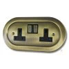 2 Gang - Double 13 Amp Switched Plug Socket Regal Antique Brass Switched Plug Socket