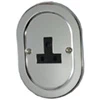 1 Gang - For table lamp lighting circuits : Black Trim Regal Polished Chrome Round Pin Unswitched Socket (For Lighting)
