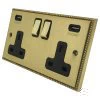 2 Gang - Double 13 Amp Plug Socket with 2 USB A Charging Ports - Black Trim Regency Premier Plus Polished Brass (Cast) Plug Socket with USB Charging