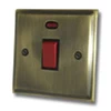 45 Amp Double Pole Switch with Neon - Single Plate : Black Trim Regent Antique Brass Cooker (45 Amp Double Pole) Switch