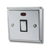 1 Gang - Used for heating and water heating circuits. Switches both live and neutral poles : Black Trim Regent Polished Chrome 20 Amp Switch