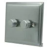 2 Gang : 1 x LED Dimmer + 1 x 2 Way Push Switch Regent Satin Chrome LED Dimmer and Push Light Switch Combination
