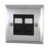 2 Gang - Double telephone extension point : Black Trim Regent Satin Chrome Telephone Extension Socket