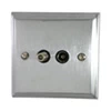 Combined standard aerial socket and satellite (F) connector on one plate : Black Trim Regent Satin Chrome TV and SKY Socket