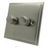 2 Gang Combination - 1 x LED Dimmer + 1 x 2 Way Push Switch Regent Satin Nickel LED Dimmer and Push Light Switch Combination