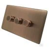 3 Gang 100W 2 Way LED (Trailing Edge) Dimmer Screwless Aged Antique Copper LED Dimmer