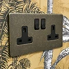 Screwless Aged Old Brass Switched Plug Socket - 3