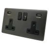 2 Gang - Double 13 Amp Plug Socket with 2 USB A Charging Ports Screwless Aged Old Bronze Plug Socket with USB Charging