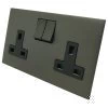 2 Gang - Double 13 Amp Switched Plug Socket Screwless Square Old Bronze Switched Plug Socket
