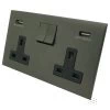 2 Gang - Double 13 Amp Plug Socket with 2 USB A Charging Ports Screwless Square Old Bronze Plug Socket with USB Charging