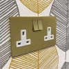 Screwless Square Polished Brass Switched Plug Socket - 1