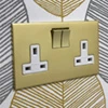 Screwless Square Polished Brass Switched Plug Socket - 2