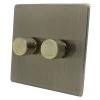 2 Gang : 1 x LED Dimmer + 1 x 2 Way Push Switch Screwless Supreme Antique Brass LED Dimmer and Push Light Switch Combination