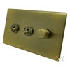 Screwless Supreme Antique Brass Dimmer and Light Switch Combination - 1