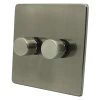 2 Gang : 1 x LED Dimmer + 1 x 2 Way Push Switch Screwless Supreme Antique Pewter LED Dimmer and Push Light Switch Combination