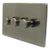 3 Gang : 1 x LED Dimmer + 2 x 2 Way Push Switch Screwless Supreme Antique Pewter LED Dimmer and Push Light Switch Combination