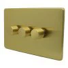 3 Gang : 1 x LED Dimmer + 2 x 2 Way Push Switch Screwless Supreme Satin Brass LED Dimmer and Push Light Switch Combination