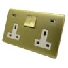 Screwless Supreme Satin Brass Plug Socket with USB Charging - 1