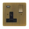 1 Gang - Single 13 Amp Plug Socket with USB A Charging Port - Black Trim