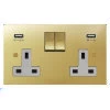 2 Gang - Double 13 Amp Plug Socket with 2 USB A Charging Ports - 1 USB for Tablet | Phone Charging and 1 Phone Charging Socket - White Trim 