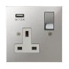 1 Gang - Single 13 Amp Plug Socket with USB A Charging Port - White Trim