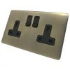 2 Gang - Double 13 Amp Switched Plug Socket : Black Trim