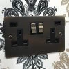 Flat Antique Brass Plug Socket with USB Charging - 1