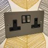 Flat Satin Stainless Switched Plug Socket - 3
