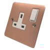 Flat Classic Brushed Copper Switched Plug Socket - 2