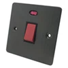 45 Amp Double Pole Switch with Neon - Single Plate : Black Trim Flat Classic Old Bronze Cooker (45 Amp Double Pole) Switch