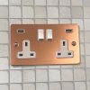 Flat Classic Polished Copper Switched Plug Socket - 2