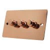 3 Gang Combination - 1 x LED Dimmer + 2 x 2 Way Push Switch Flat Classic Polished Copper LED Dimmer and Push Light Switch Combination