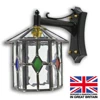 Stroud - with multi coloured stained glass highlights Stroud Outdoor Leaded Lantern | Porch Light
