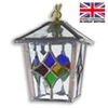 Tetbury - with multi coloured stained glass highlights Tetbury Outdoor Leaded Pendant Light | Hanging Porch Light