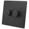 2 Gang : 1 x LED Dimmer + 1 x 2 Way Push Switch Textured Black LED Dimmer and Push Light Switch Combination