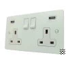 2 Gang - Double 13 Amp Plug Socket with 2 USB A Charging Ports - White Trim Textured White Plug Socket with USB Charging