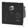 TV Aerial Socket, Satellite F Connector (SKY) and FM Aerial Socket combined on one plate - Black