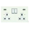 2 Gang - Double 13 Amp Plug Socket with 2 USB A Charging Ports - 1 USB for Tablet | Phone Charging and 1 Phone Charging Socket
