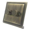 2 Gang Combination - 1 x LED Dimmer + 1 x 2 Way Push Switch Victorian Antique Brass LED Dimmer and Push Light Switch Combination