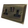 2 Gang - Double 13 Amp Switched Plug Socket Victorian Antique Brass Switched Plug Socket