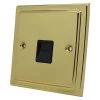 1 Gang - Single telephone extension point : Black Trim Victorian Polished Brass Telephone Extension Socket