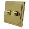 2 Gang Combination - 1 x LED Dimmer + 1 x 2 Way Push Switch Victorian Polished Brass LED Dimmer and Push Light Switch Combination