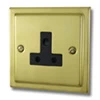 1 Gang - For table lamp lighting circuits : Black Trim Victorian Polished Brass Round Pin Unswitched Socket (For Lighting)
