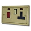 Double Plate - Used for cooker circuit. Switches both live and neutral poles also has a single 13 AmpMP socket with switch : Black Trim Victorian Polished Brass Cooker Control (45 Amp Double Pole Switch and 13 Amp Socket)