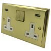 2 Gang - Double 13 Amp Plug Socket with 2 USB A Charging Ports - White Trim Victorian Premier Plus Polished Brass (Cast) Plug Socket with USB Charging