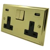 Victorian Premier Plus Polished Brass (Cast) Plug Socket with USB Charging - 1