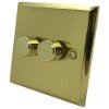 2 Gang : 1 x LED Dimmer + 1 x 2 Way Push Switch Victorian Premier Polished Brass LED Dimmer and Push Light Switch Combination