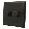 2 Gang : 1 x LED Dimmer + 1 x 2 Way Push Switch Victorian Premier Silk Bronze LED Dimmer and Push Light Switch Combination